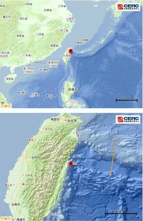 今天至早7时,台湾花莲县海域接连发生4次地震