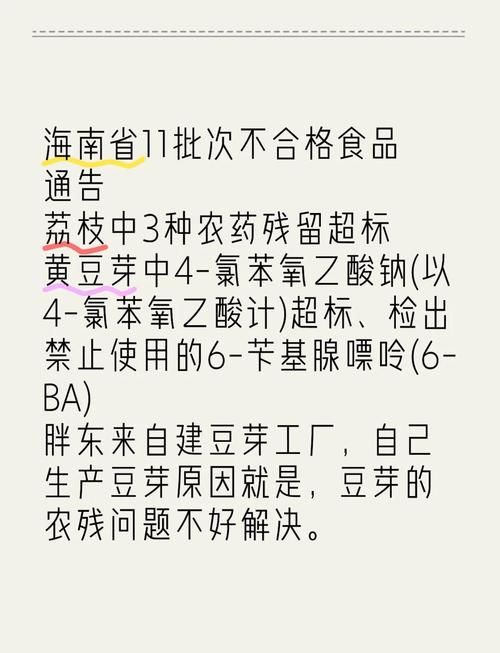 海南省公布11批次不合格食品 涉及农兽药残留、真菌毒素超标等问题