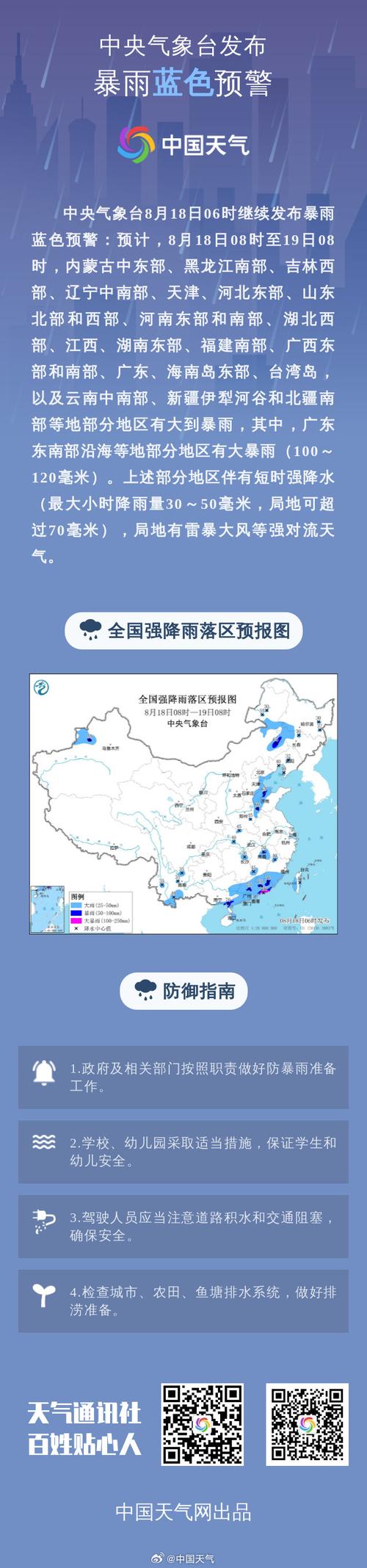 黑龙江省双鸭山市发布暴雨蓝色预警